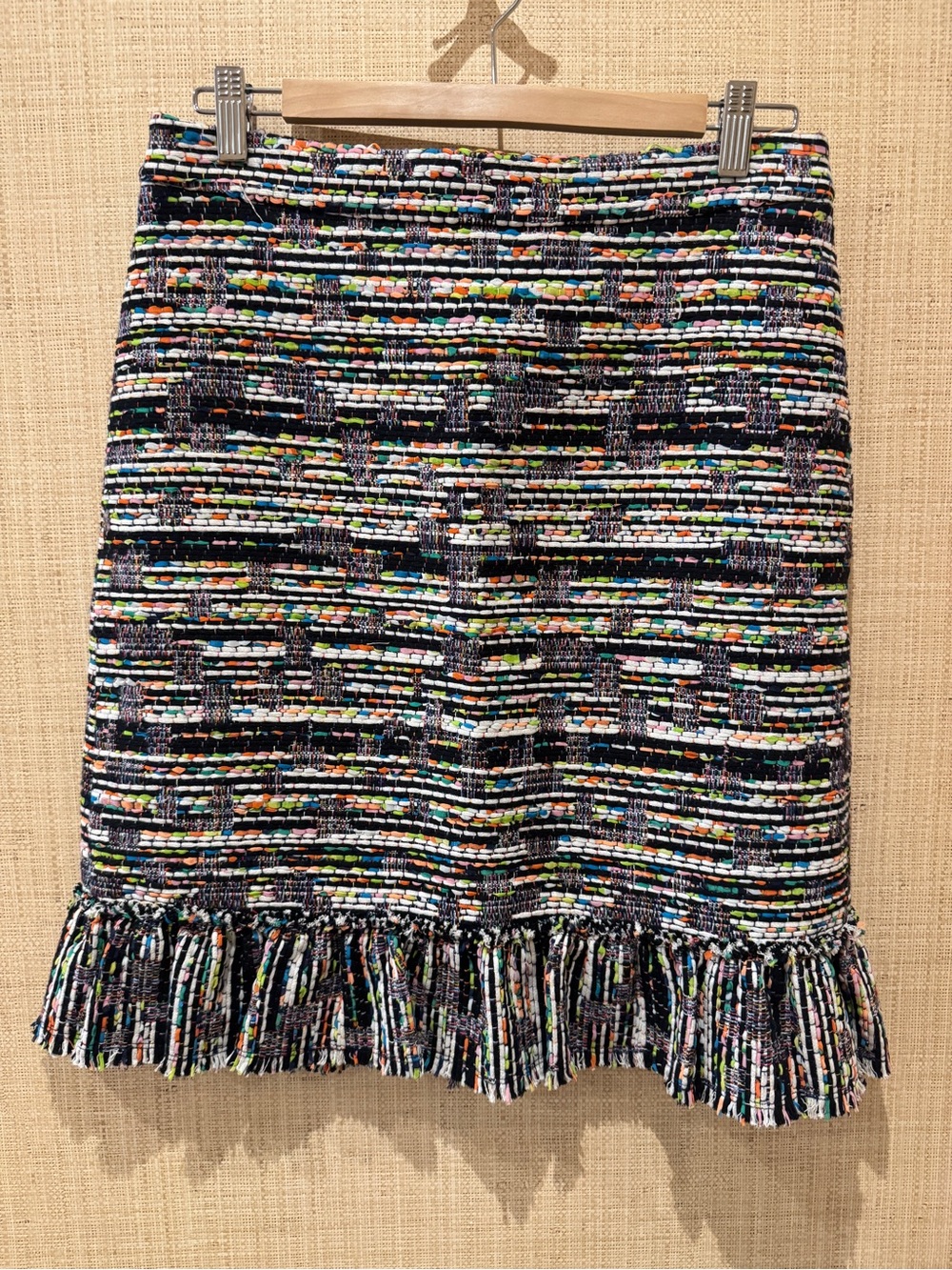 Ann Taylor Multicolor Tweed Pencil Skirt with Fringe Trim